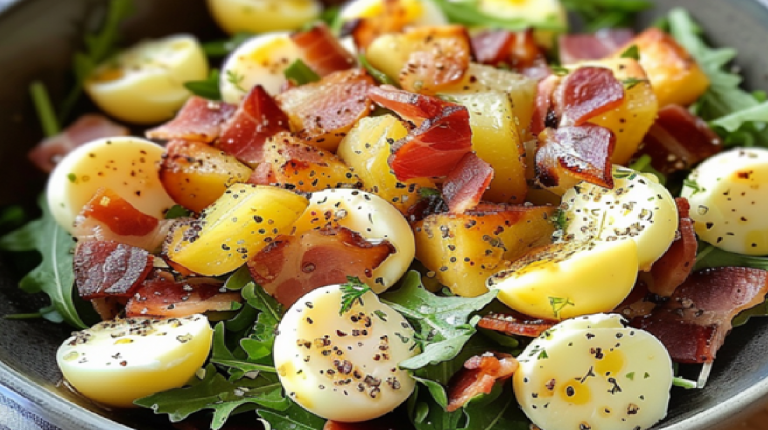 Salade Pomme de Terre, Lardons & Œufs – Facile!