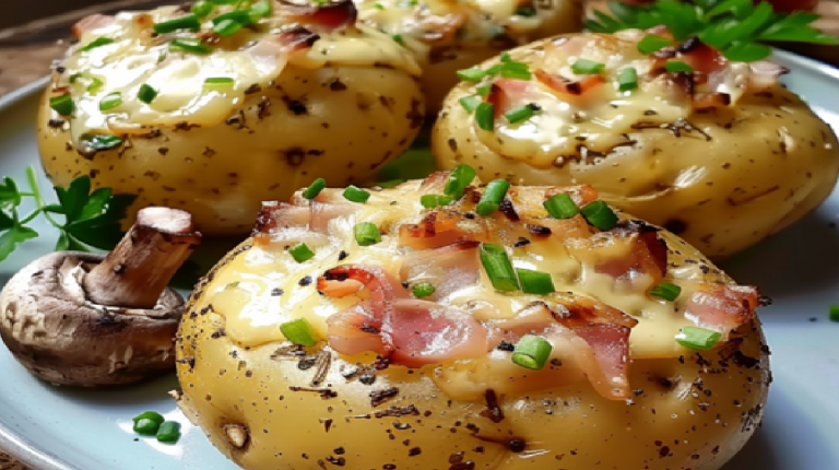 Pommes de terre farcies au lard et au Reblochon