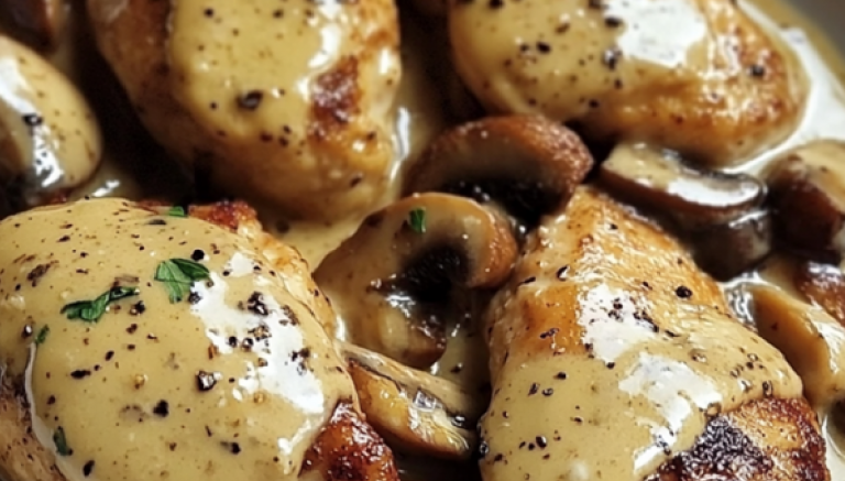 Poulet crémeux à la moutarde et aux champignons