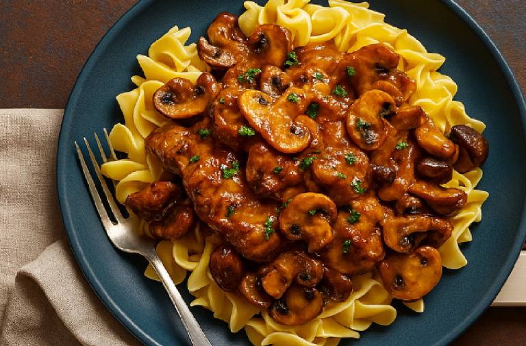 Poulet Marsala avec nouilles au beurre