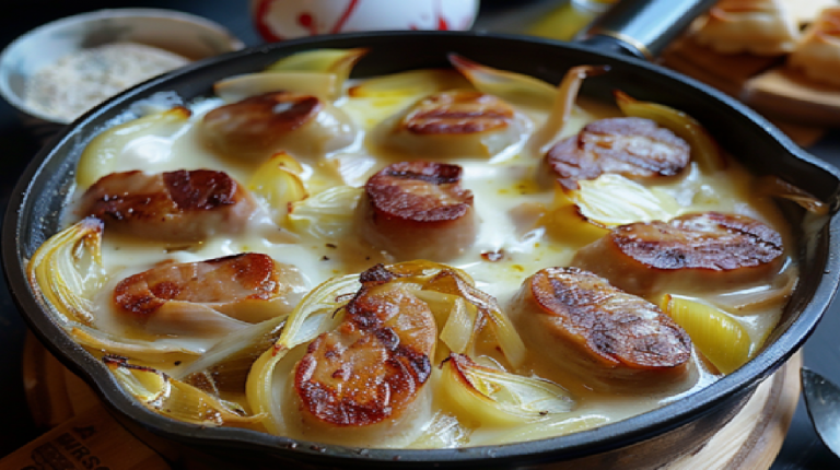 Fondue d’endives aux saucisses fumées