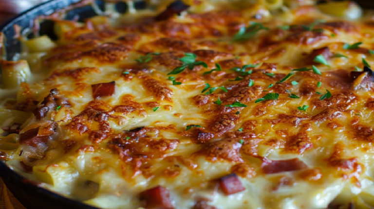 Gratin de Crozets aux Poireaux, Comté et Chorizo