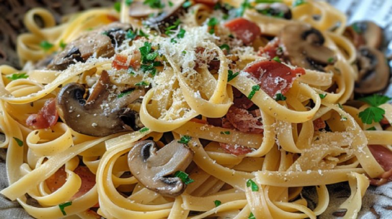 Tagliatelles à la Carbonara aux Champignons