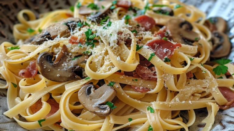 Tagliatelles à la Carbonara aux Champignons