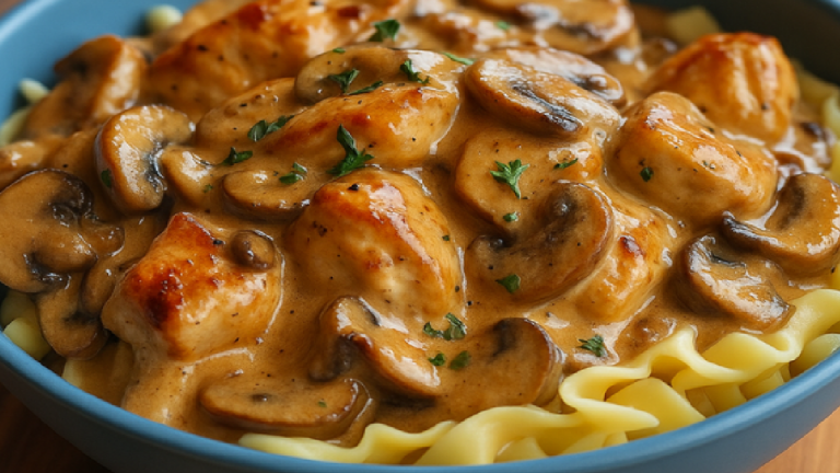 Stroganoff de Poulet aux Champignons – Recette Facile