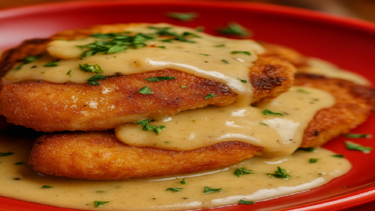 Poulet Croustillant à l’Ancienne avec Sauce Crémeuse : Un Plat Rétro et Réconfortant