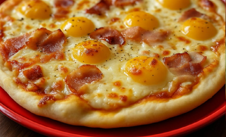 Pizza déjeuner jambon œufs bacon: Une Recette Savoureuse