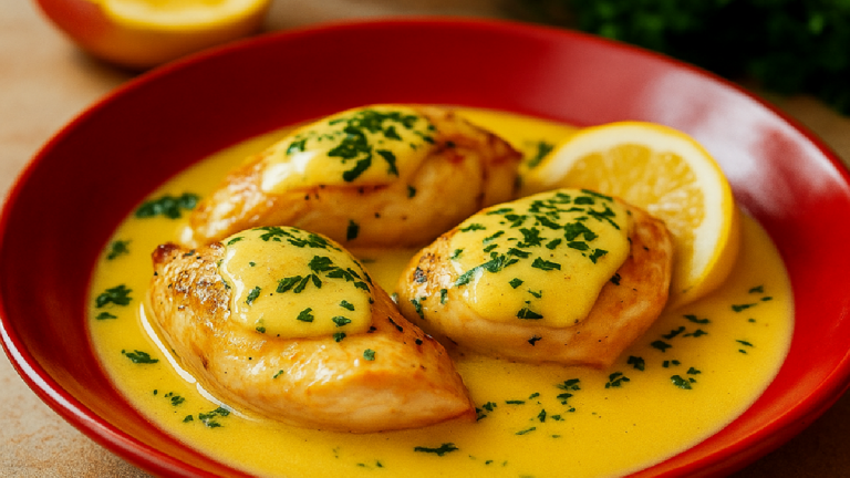 Filets de Poulet à l’Ail & Sauce Crème Citronnée