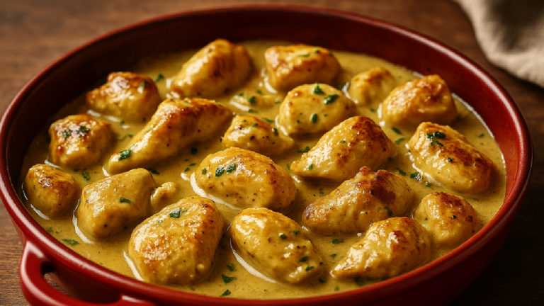 Recette Poulet crémeux à la moutarde et vin blanc