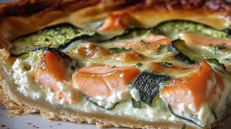 Tarte onctueuse au saumon, courgettes & oseille