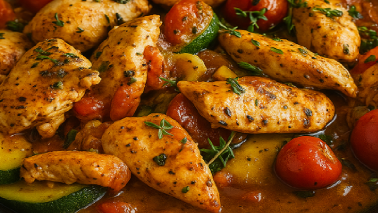 Émincé de Poulet aux Courgettes et Tomates Cerises à la Poêle : Prêt en 20 Minutes !