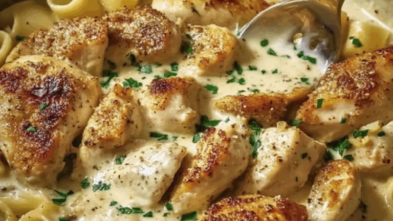 Poulet à l’Ail Crémeux avec Pâtes