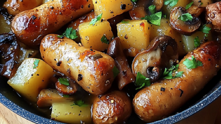 Recette saucisses fumées avec des pommes de terre et des champignons